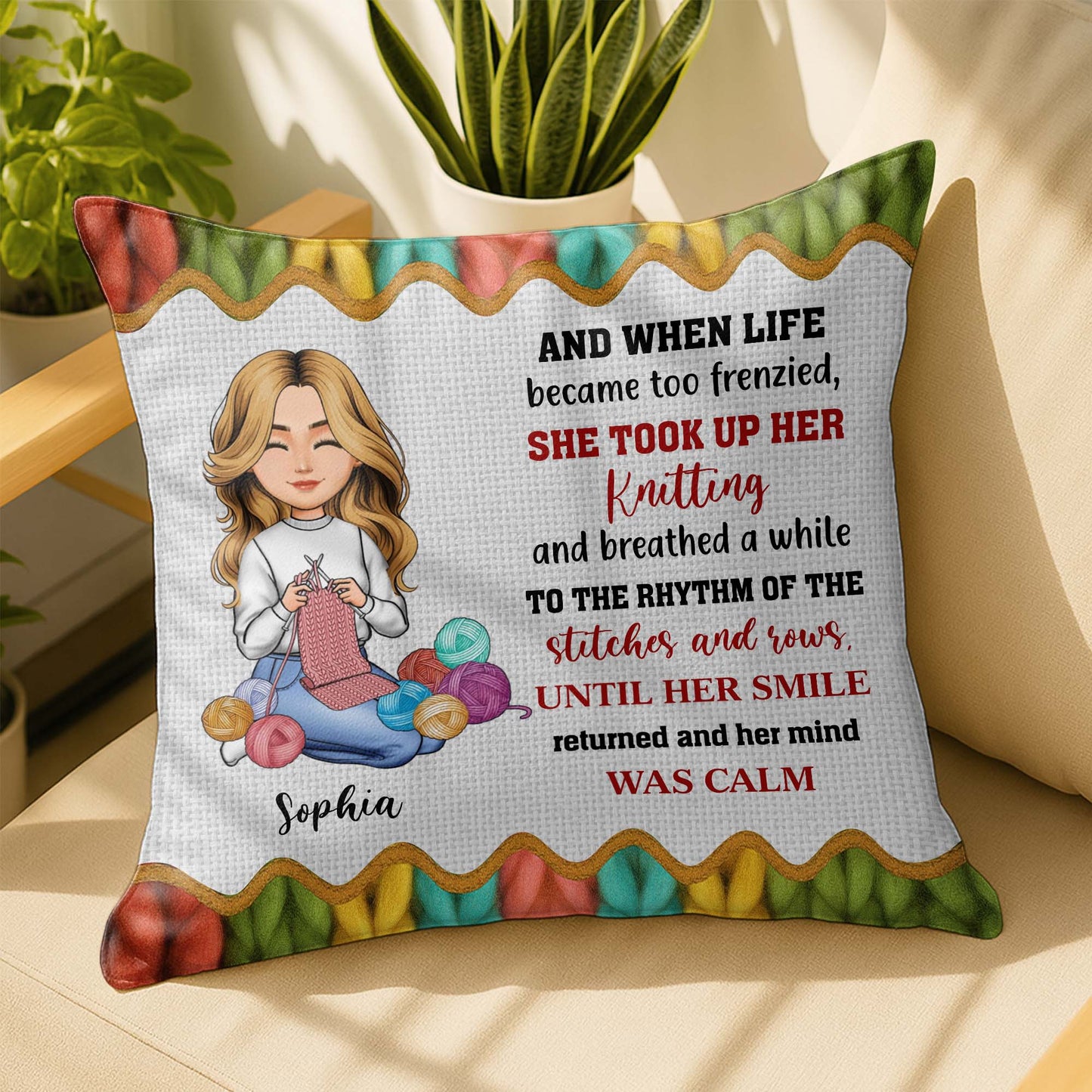 Took Up Her Knitting, Yarn Balls Pillow