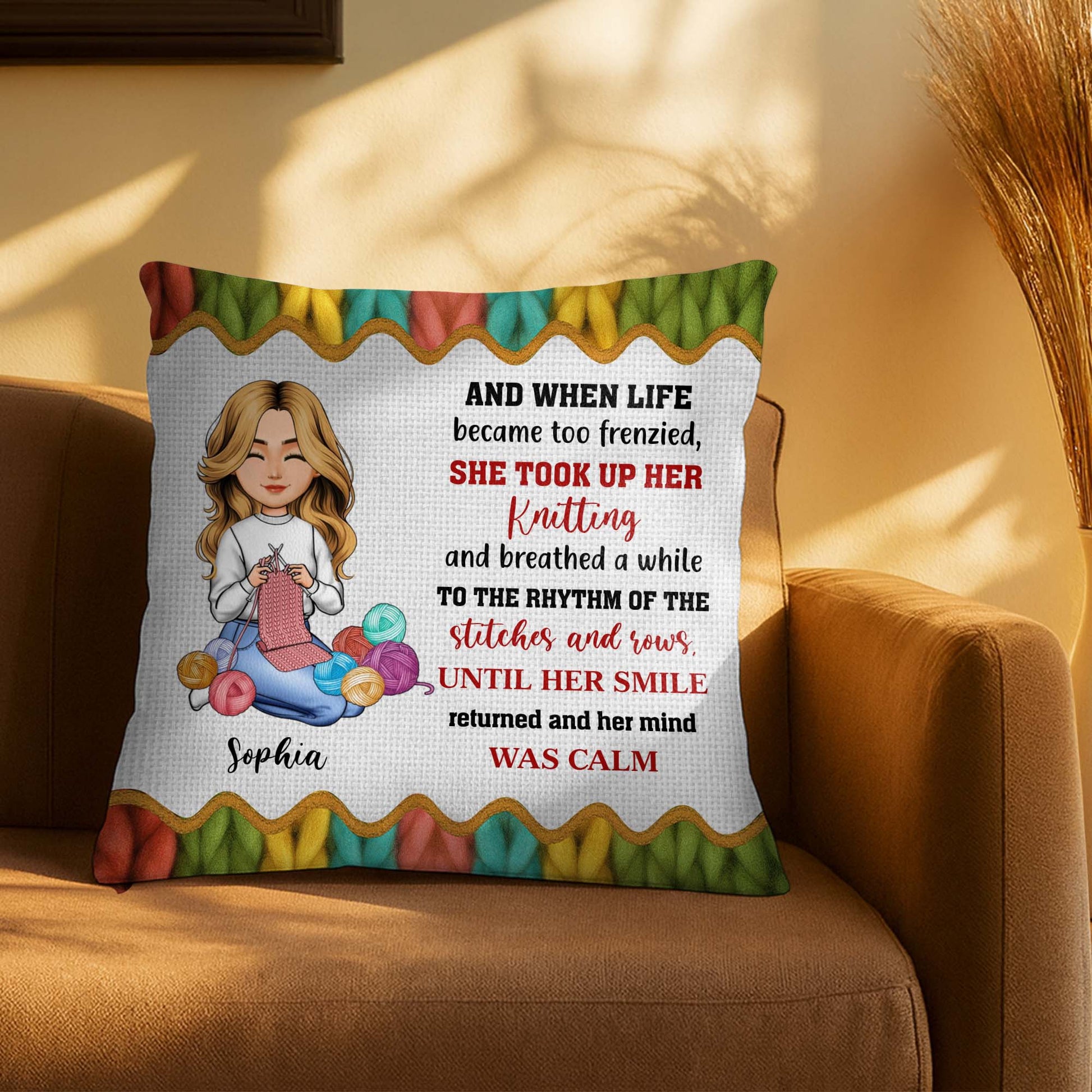 Took Up Her Knitting, Yarn Balls Pillow