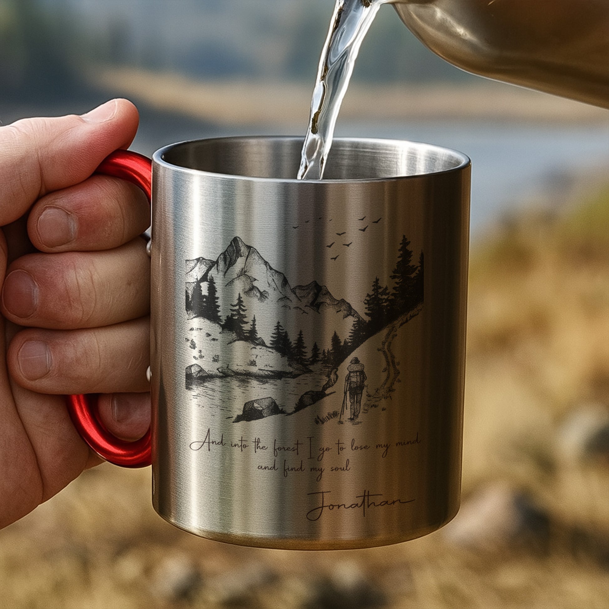 And Into The Forest I Go, Mountains And Hiker Design