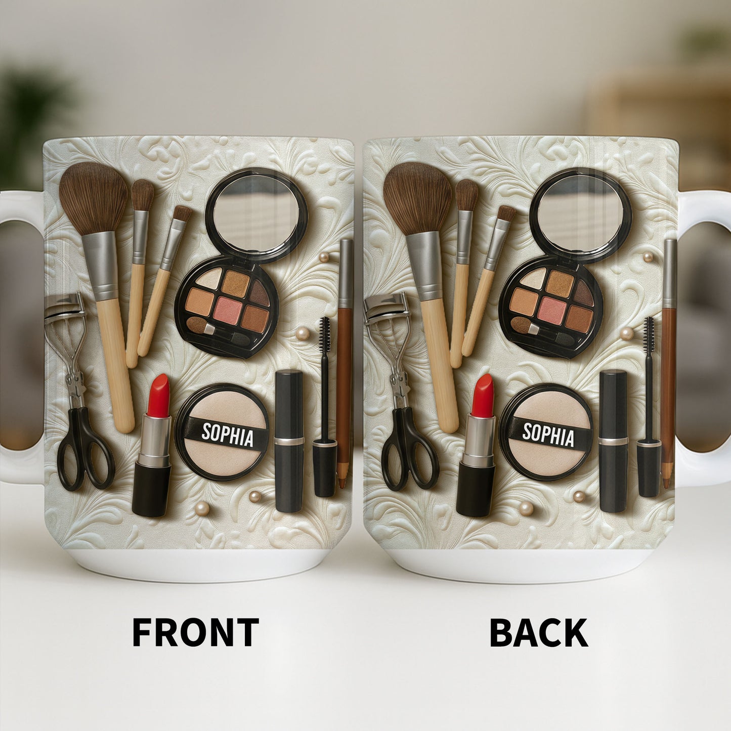 Specially Designed Makeup Lover's Mug With Lipstick And Brushes