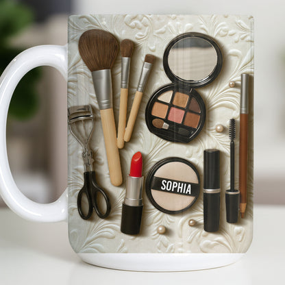 Specially Designed Makeup Lover's Mug With Lipstick And Brushes