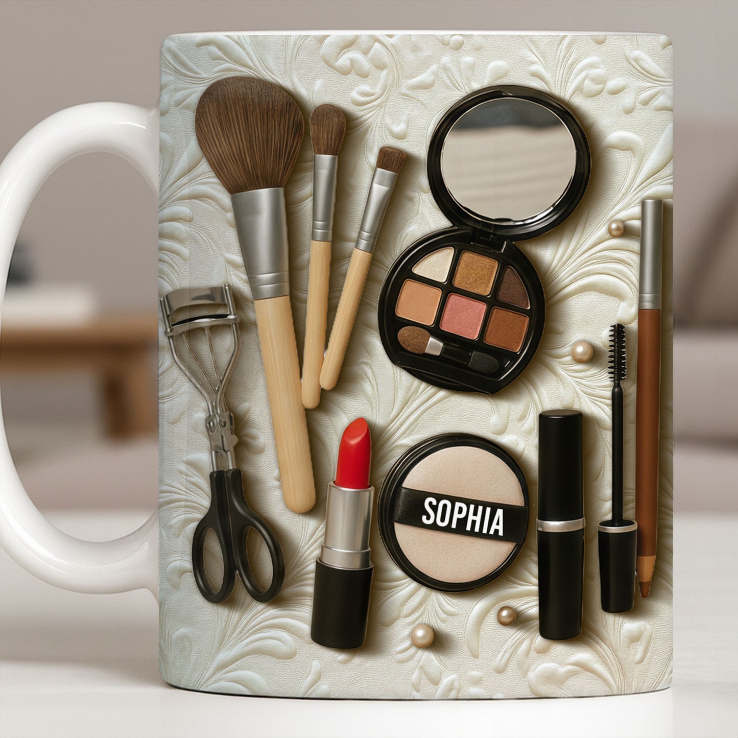 Specially Designed Makeup Lover's Mug With Lipstick And Brushes