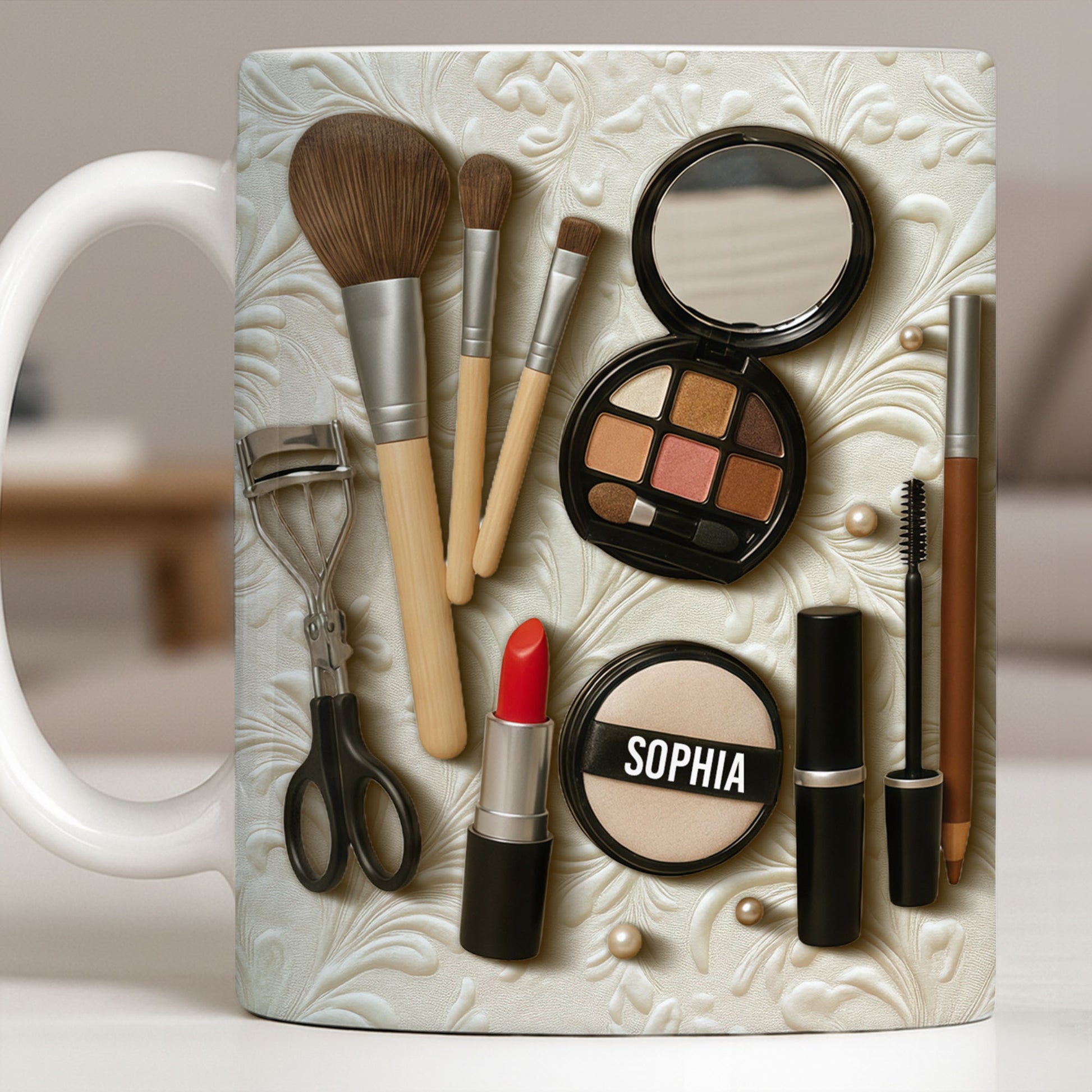 Specially Designed Makeup Lover's Mug With Lipstick And Brushes
