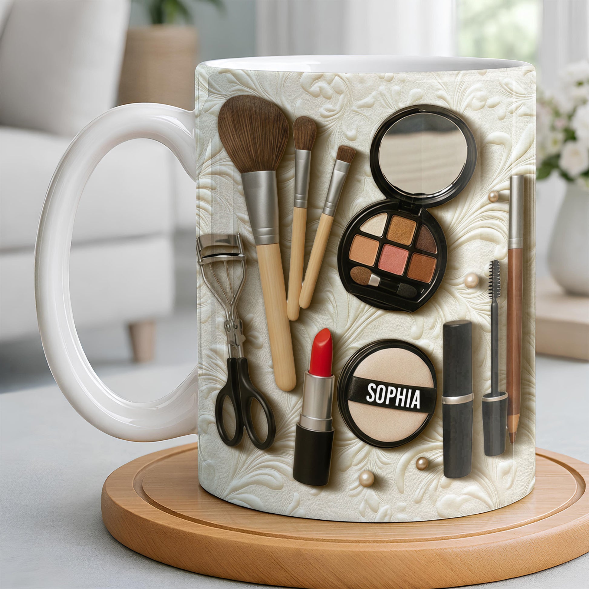 Specially Designed Makeup Lover's Mug With Lipstick And Brushes