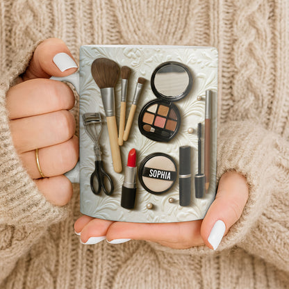 Specially Designed Makeup Lover's Mug With Lipstick And Brushes