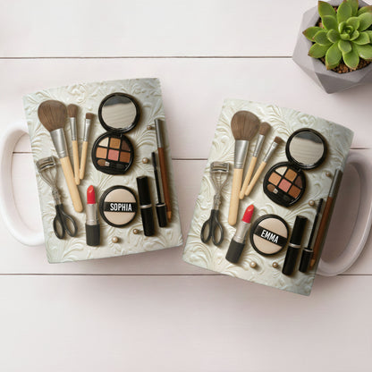 Specially Designed Makeup Lover's Mug With Lipstick And Brushes