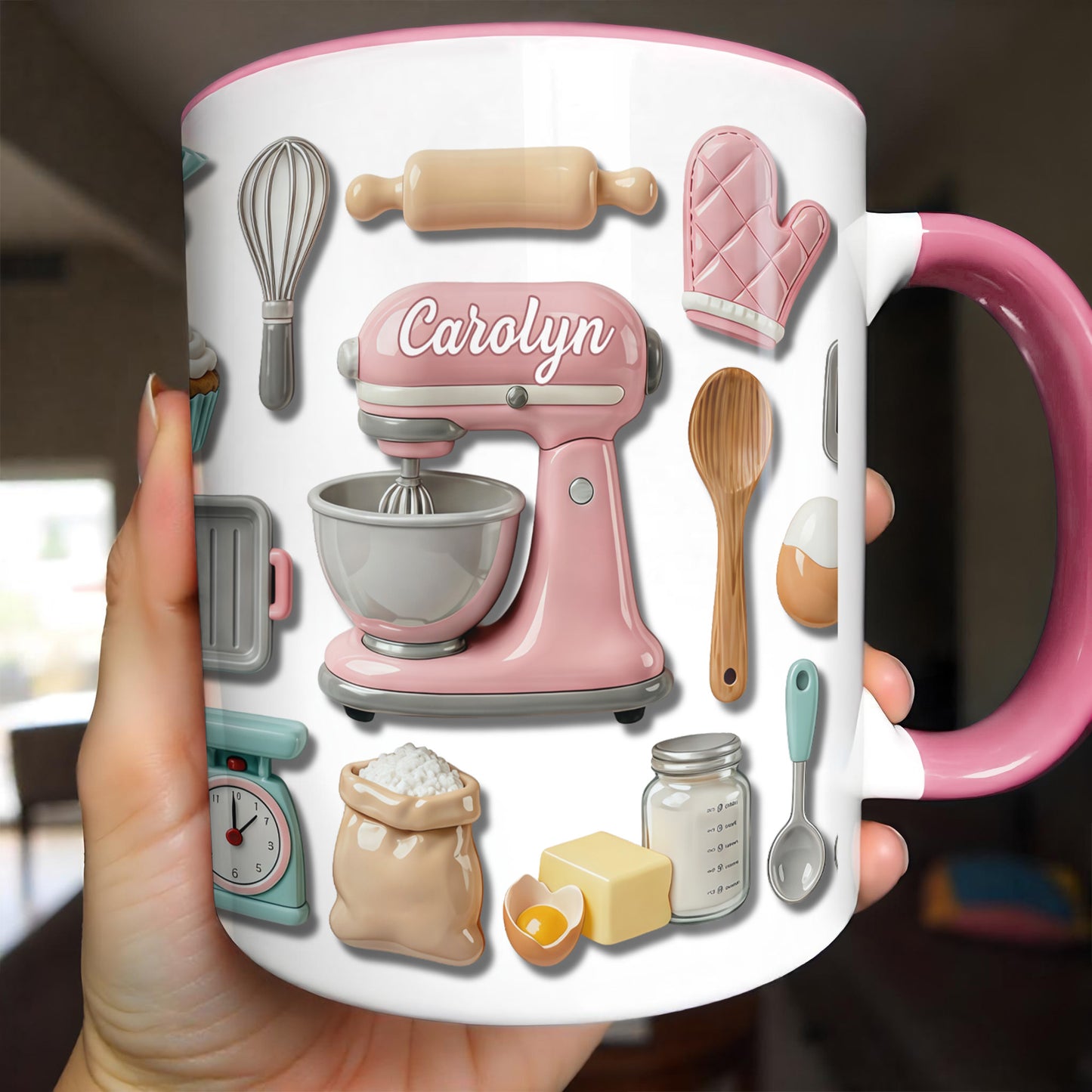 For The Love Of Baking, Mixer And Kitchen Tools Design - Personalized Custom Accent Mug - HOB008_AMUG
