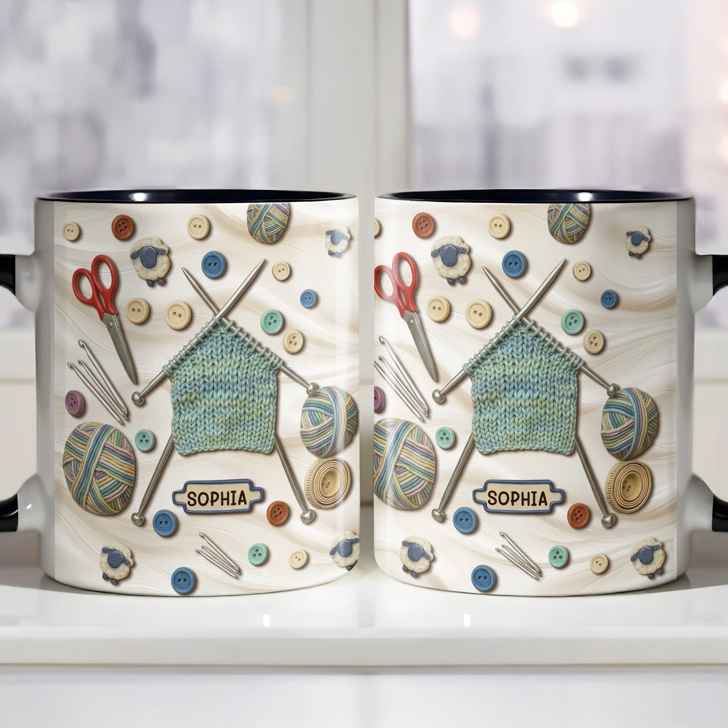 A Craft Lover's Perfect Companion With Buttons, Scissors, And Yarn