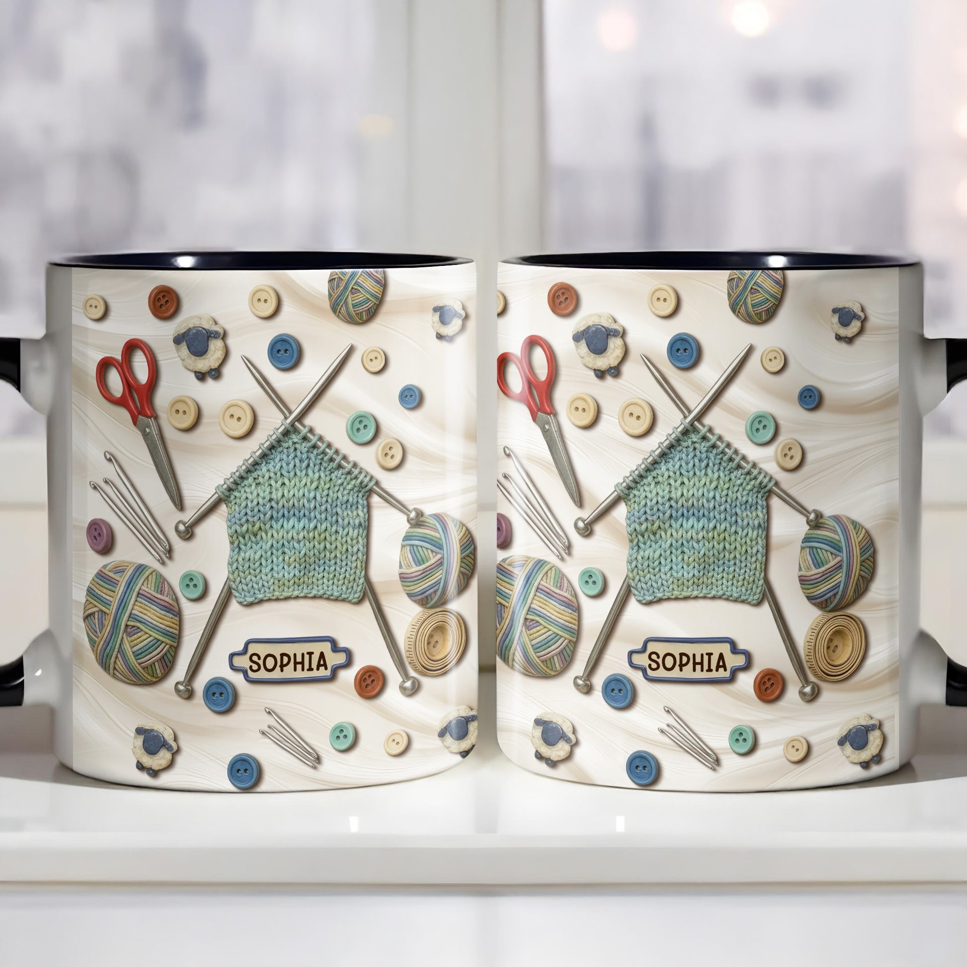 A Craft Lover's Perfect Companion With Buttons, Scissors, And Yarn