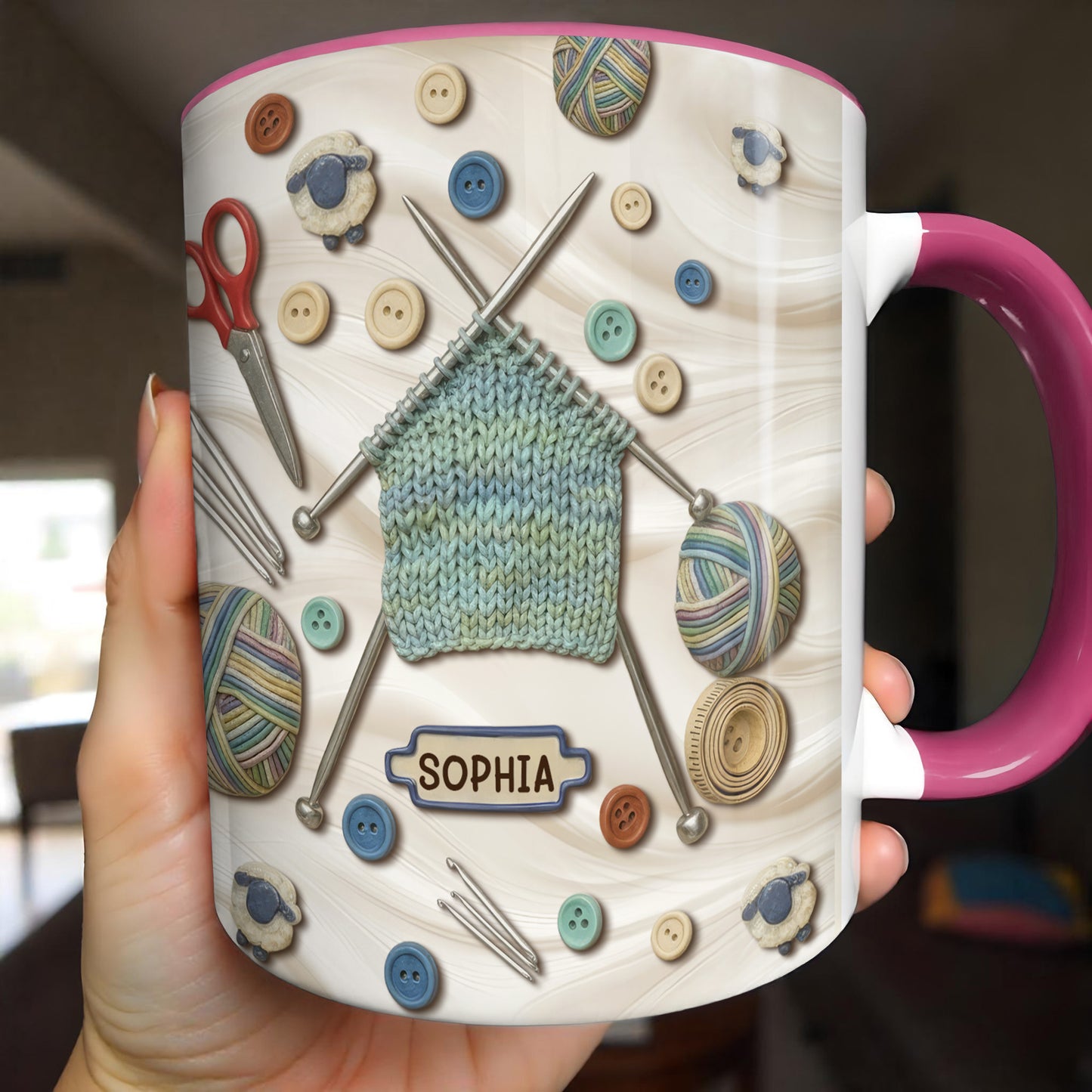 A Craft Lover's Perfect Companion With Buttons, Scissors, And Yarn