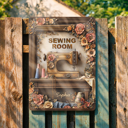 Sewing Room With Vintage Sewing Machine And Flowers