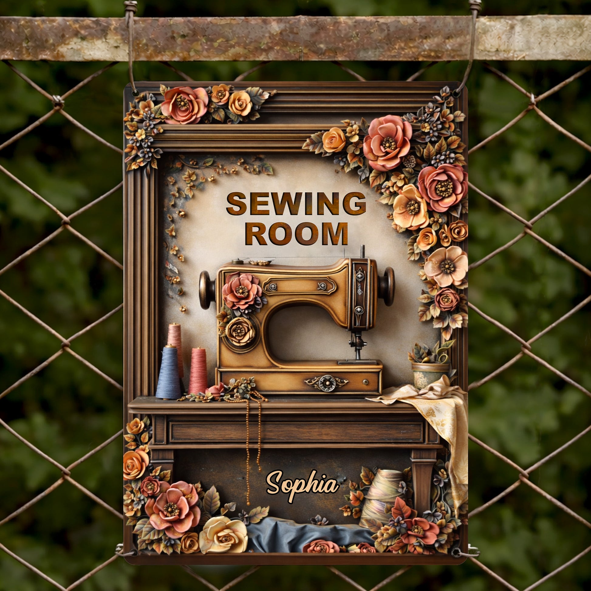 Sewing Room With Vintage Sewing Machine And Flowers