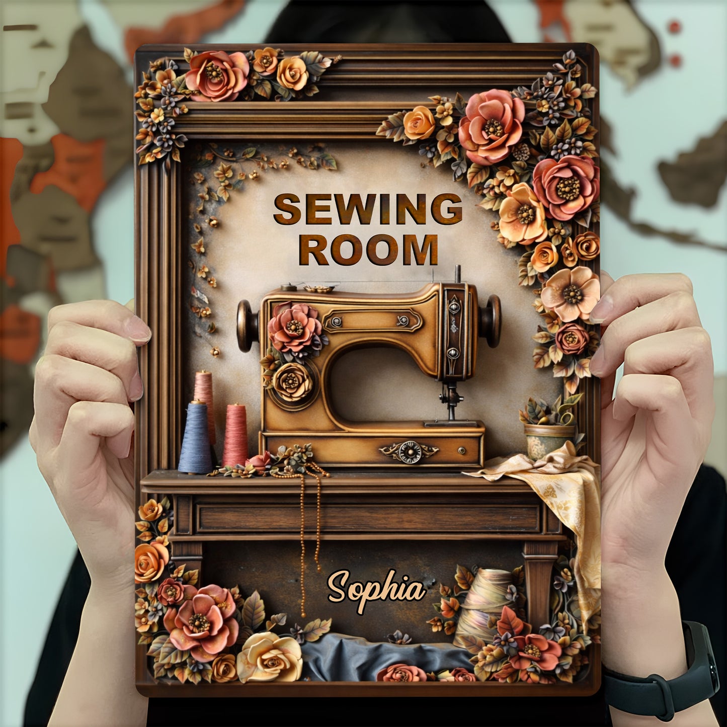 Sewing Room With Vintage Sewing Machine And Flowers