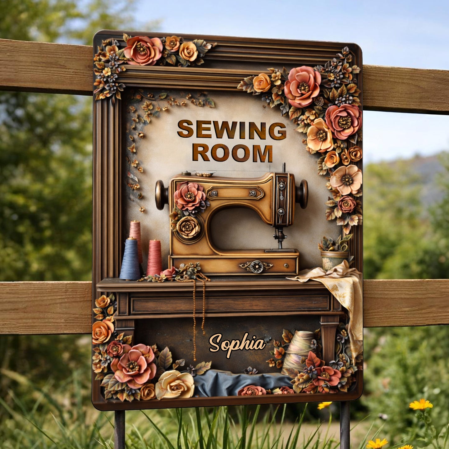 Sewing Room With Vintage Sewing Machine And Flowers