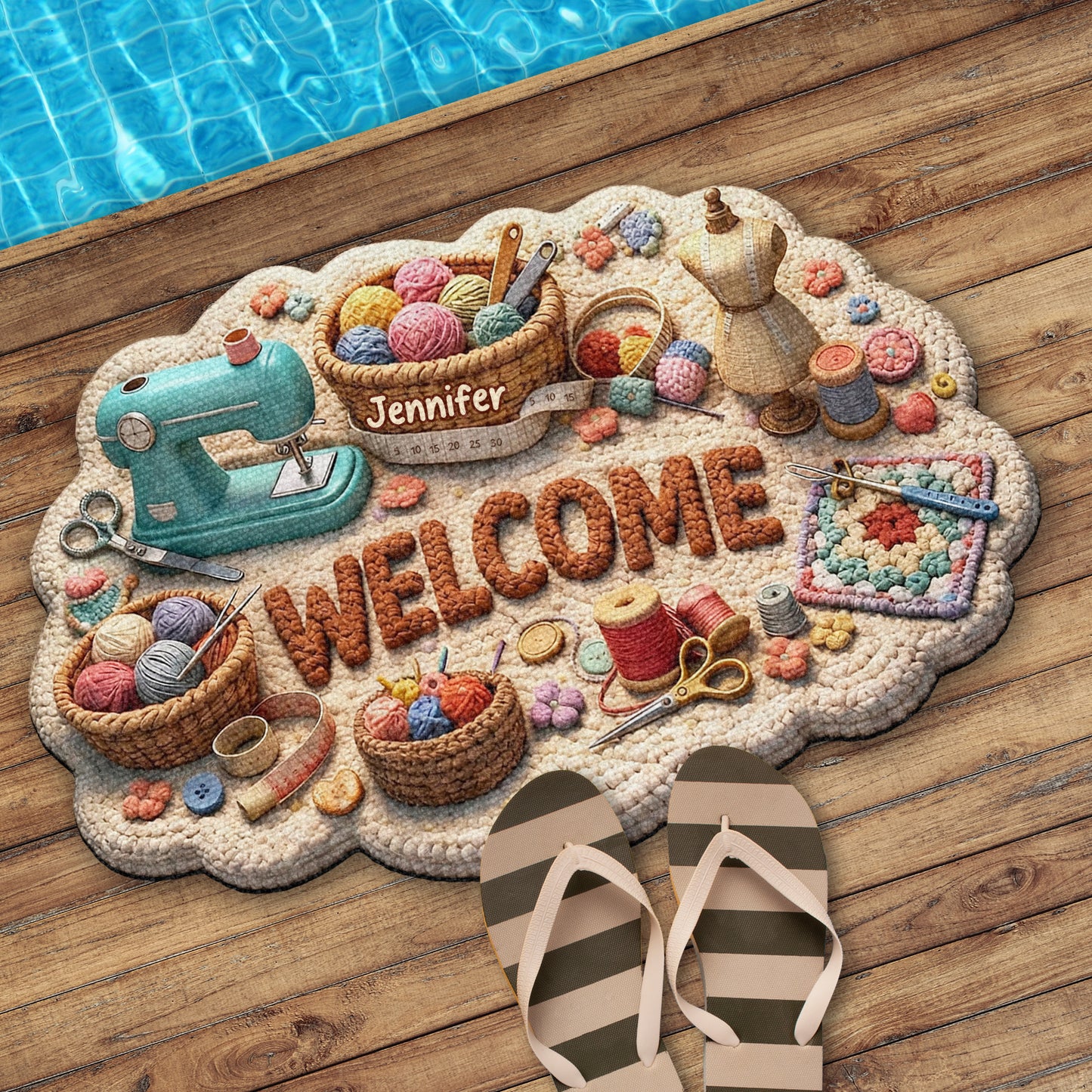Welcome Craft Lovers Doormat Featuring Sewing And Knitting Tools