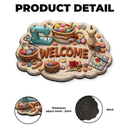 Welcome Craft Lovers Doormat Featuring Sewing And Knitting Tools