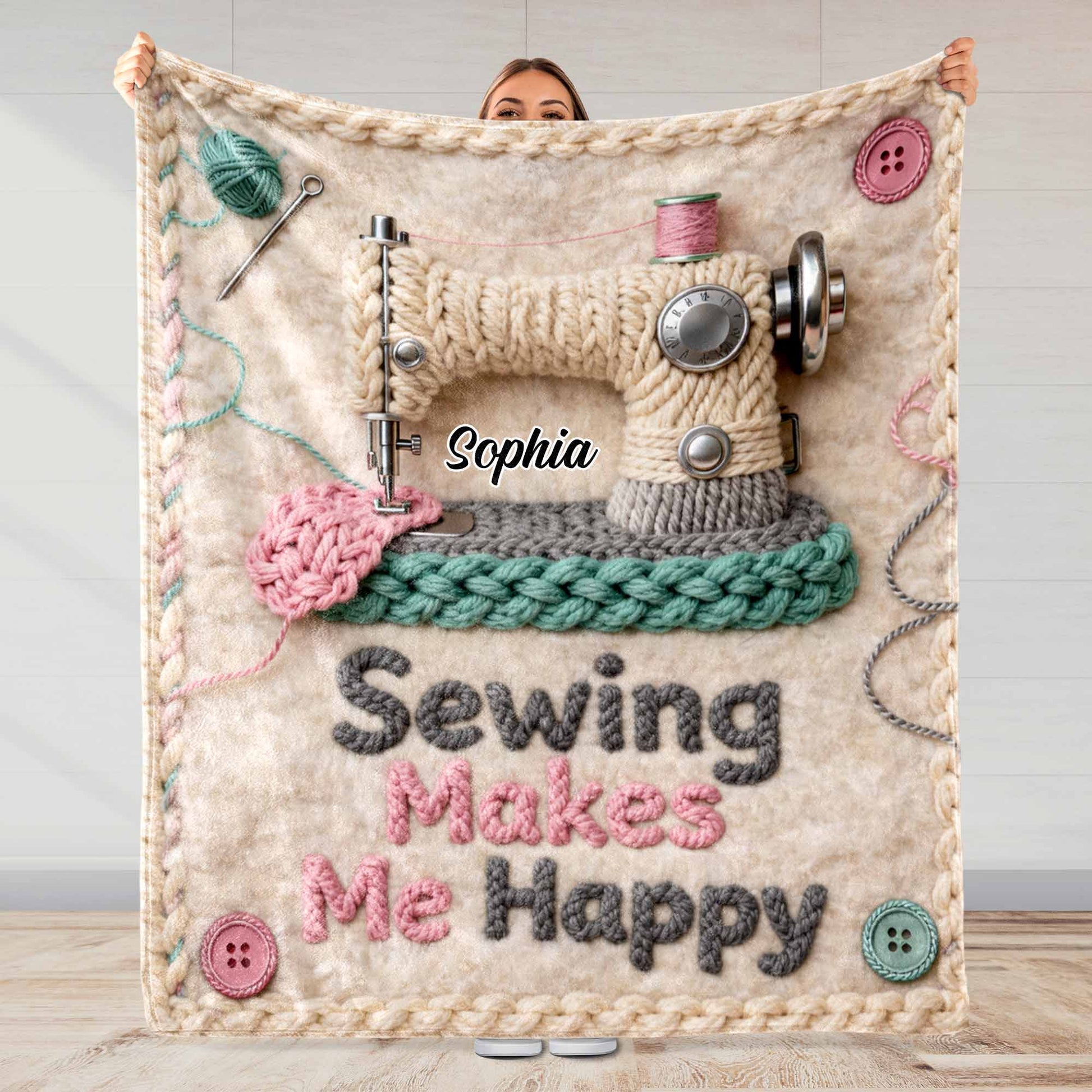 Sewing Makes Me Happy, Sewing Machine And Crafting Elements