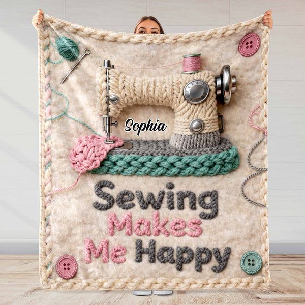 Sewing Makes Me Happy, Sewing Machine And Crafting Elements