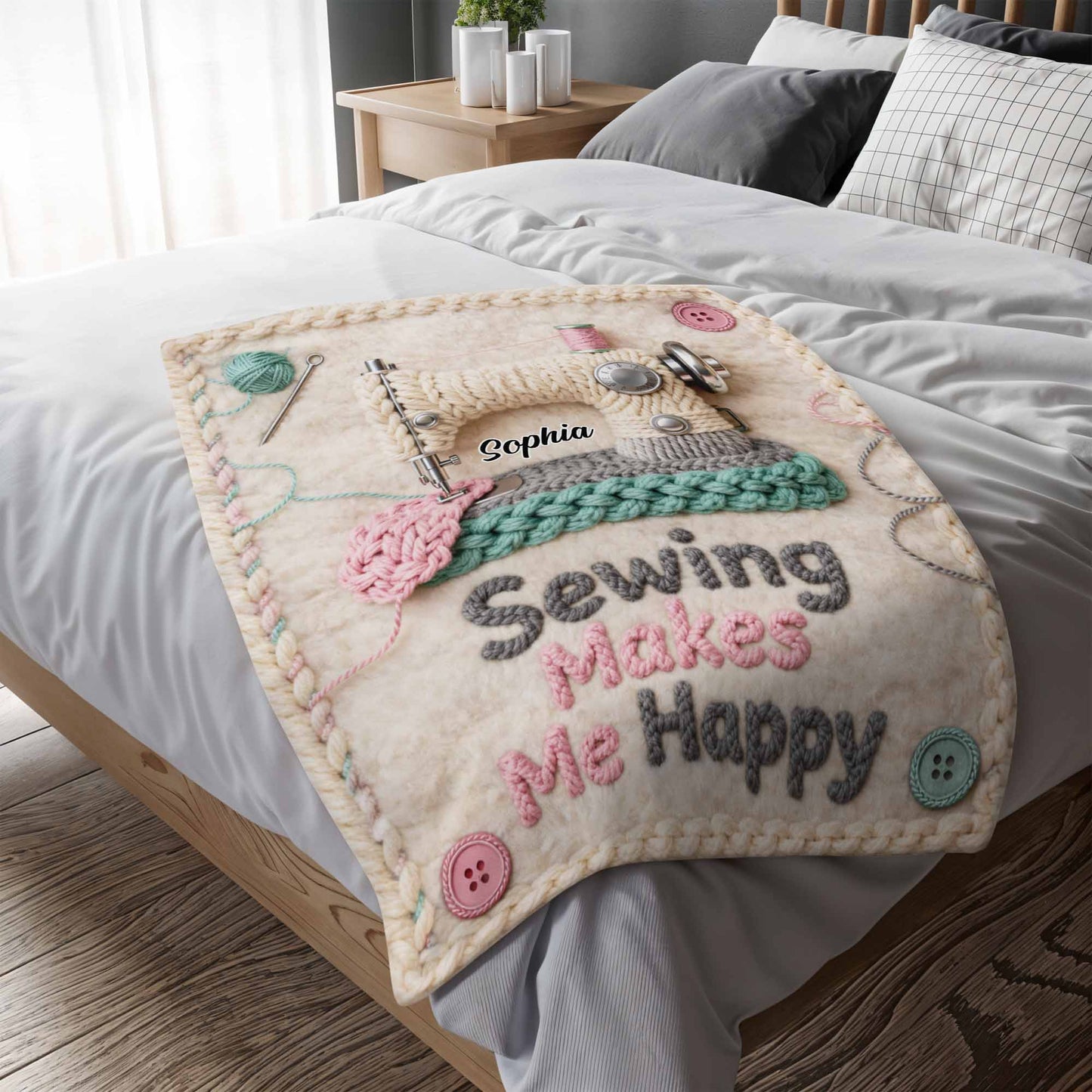 Sewing Makes Me Happy, Sewing Machine And Crafting Elements