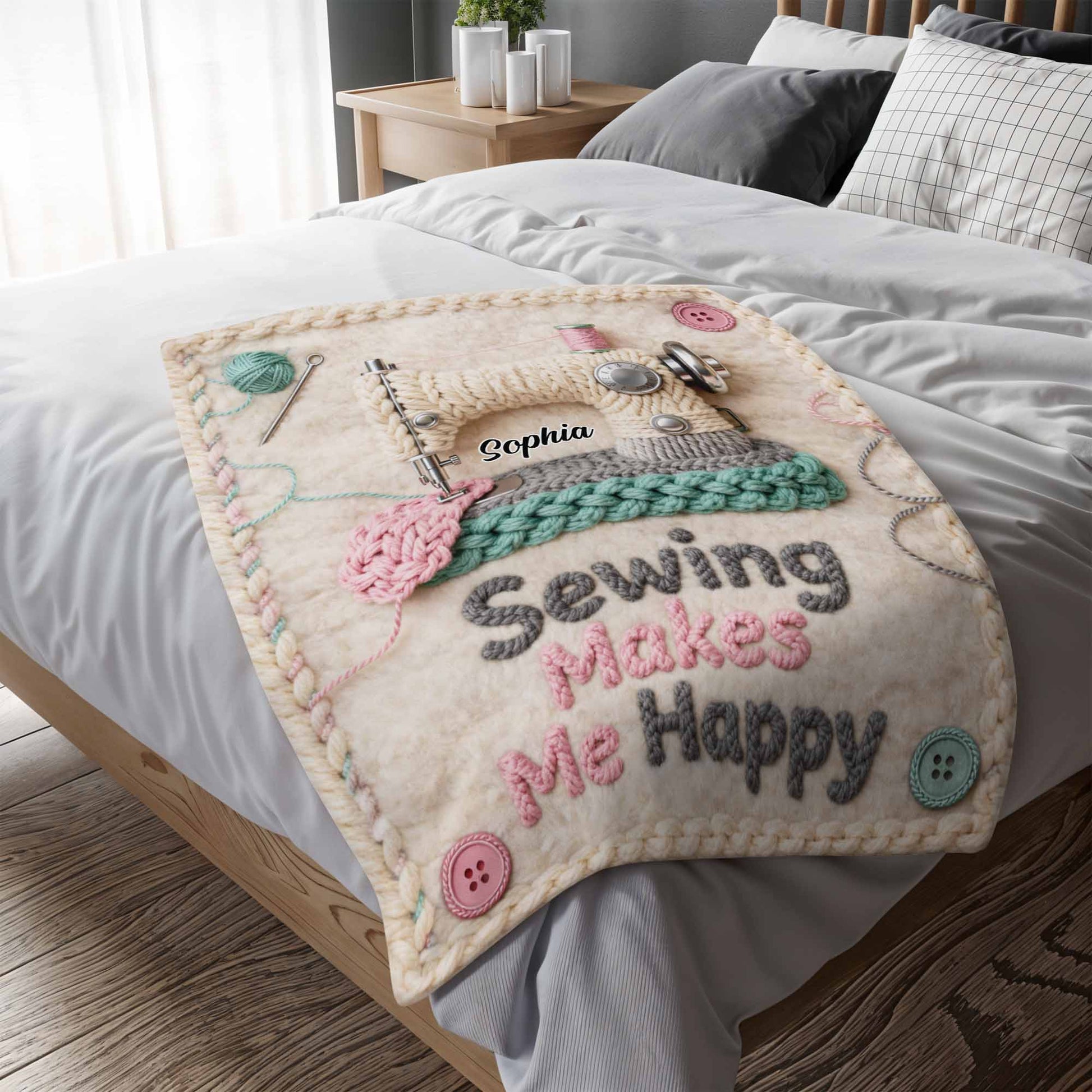 Sewing Makes Me Happy, Sewing Machine And Crafting Elements