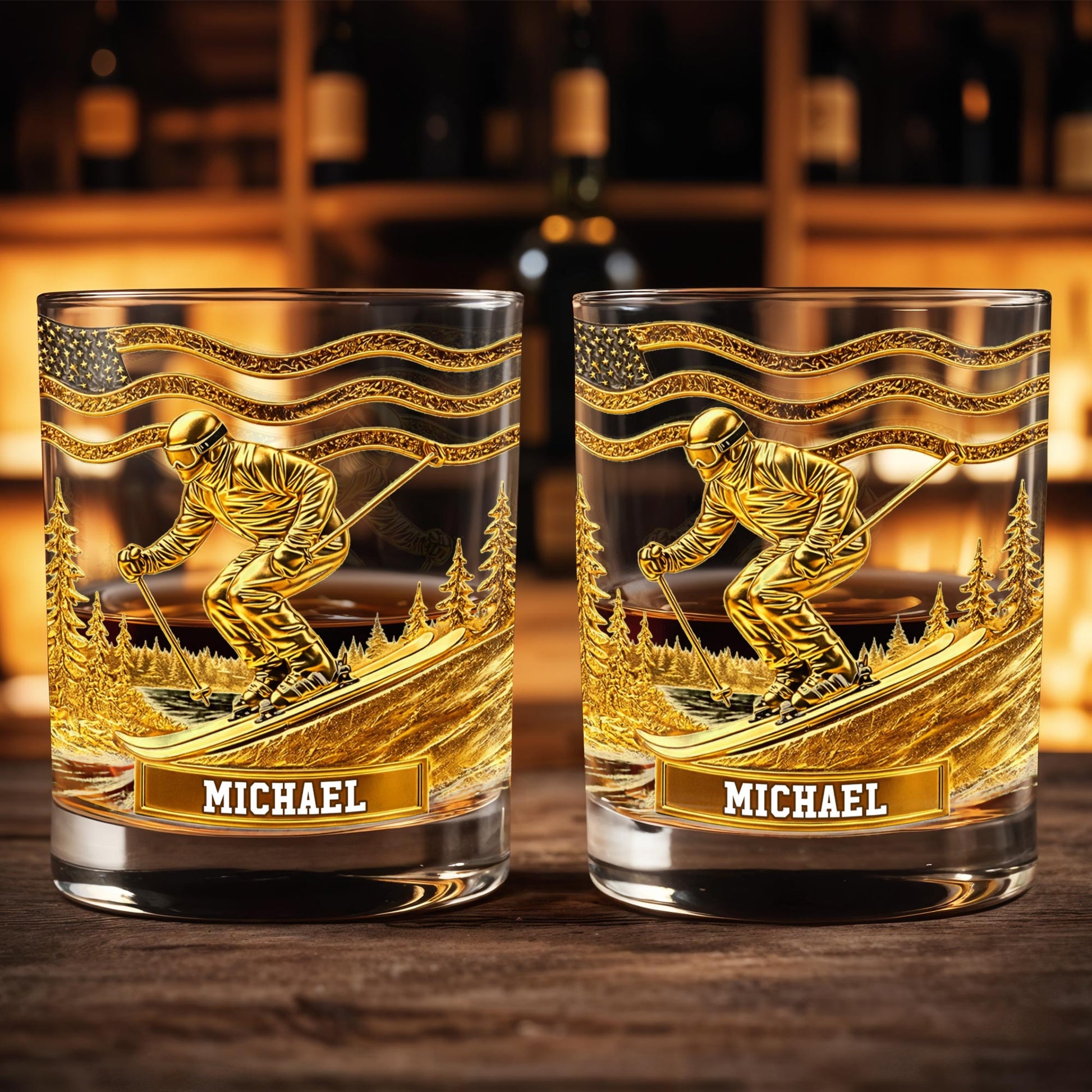 Glide Through Mountains With Custom Name And Skier Design