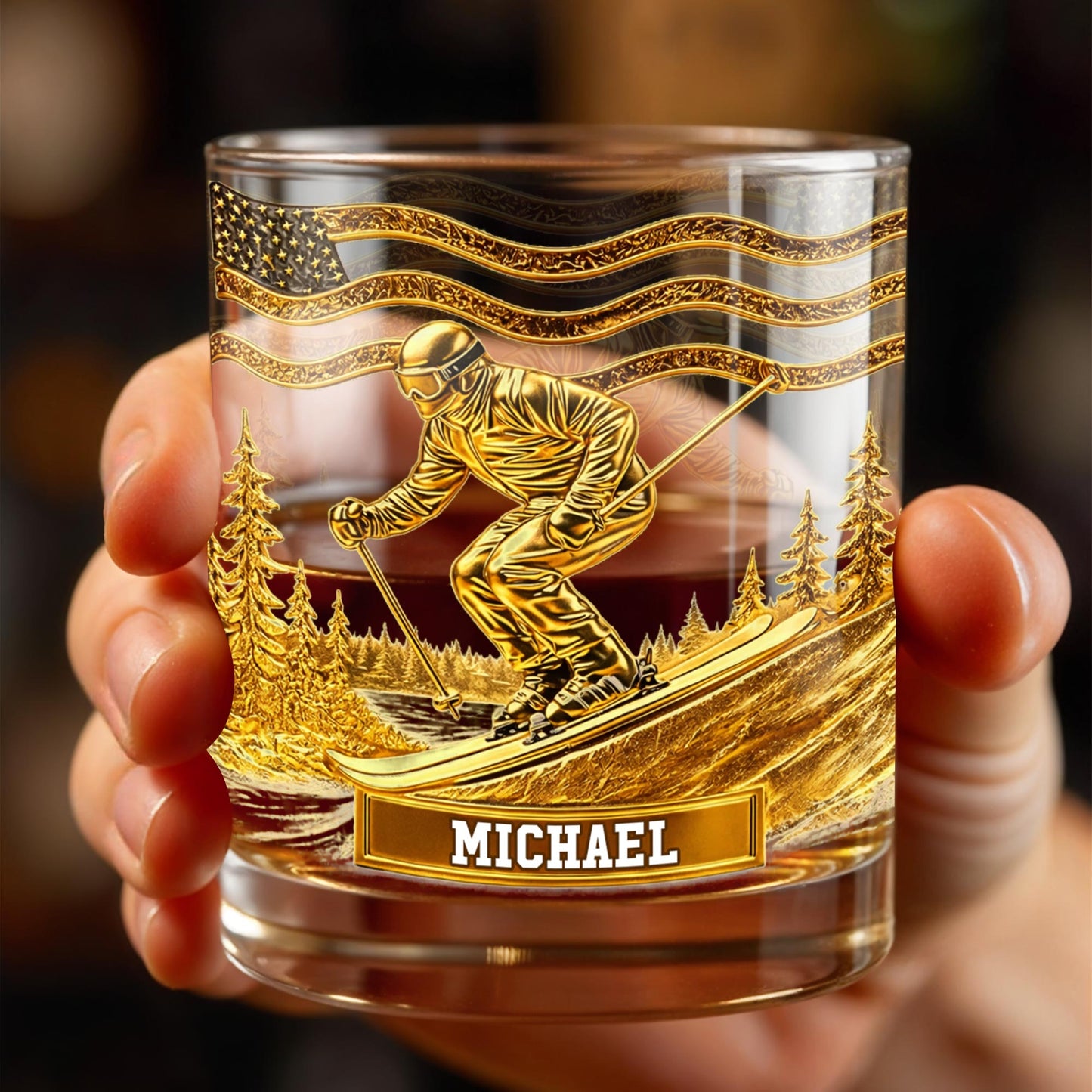 Glide Through Mountains With Custom Name And Skier Design