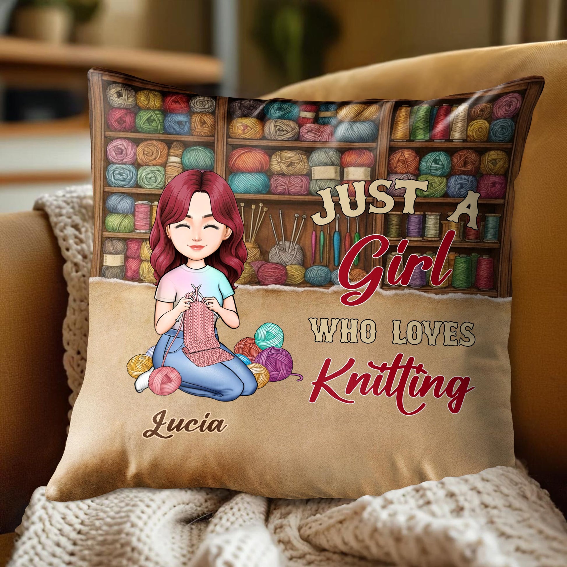 Just A Girl Who Loves Knitting With Colorful Yarns