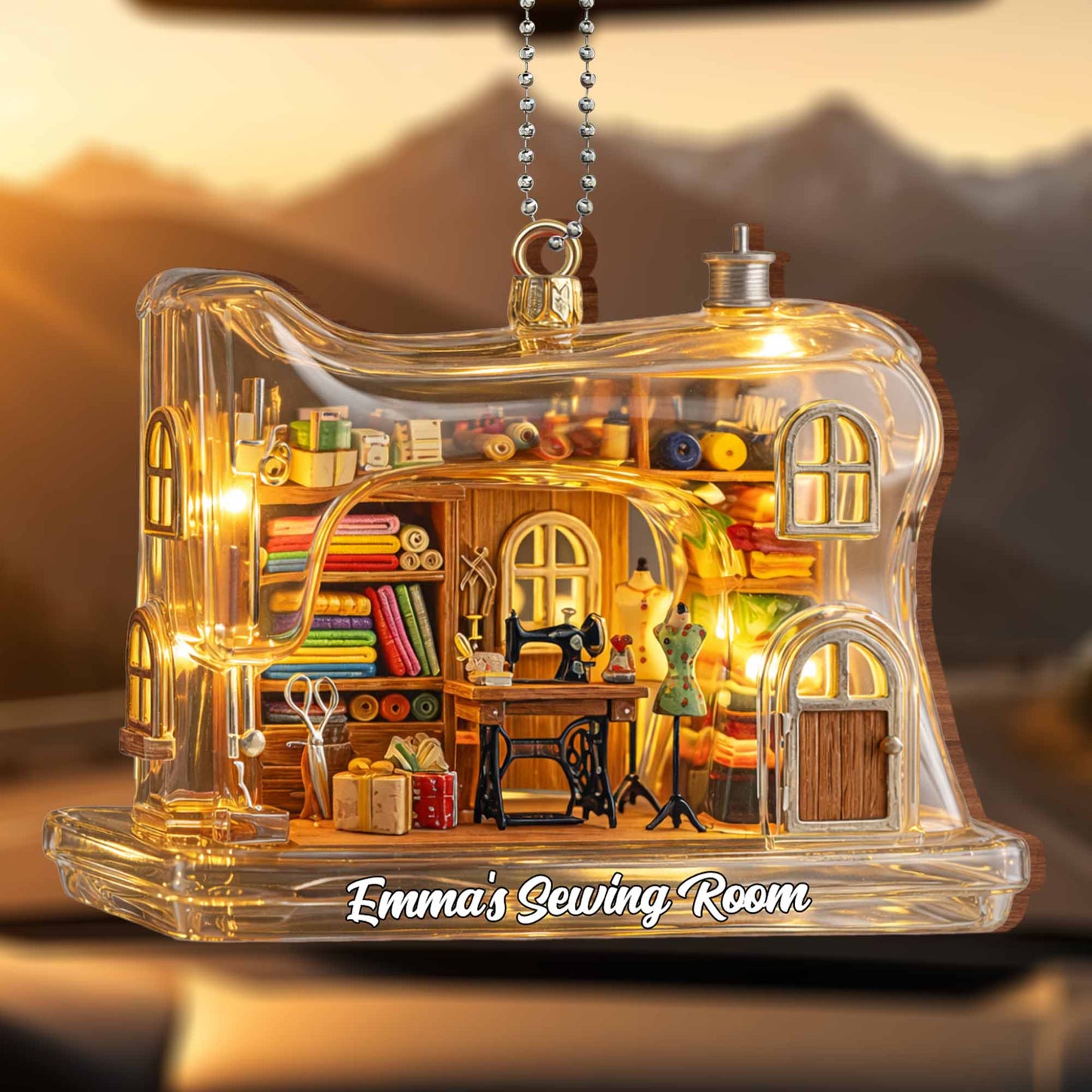 Emma's Sewing Room With Sewing Machine And Fabric