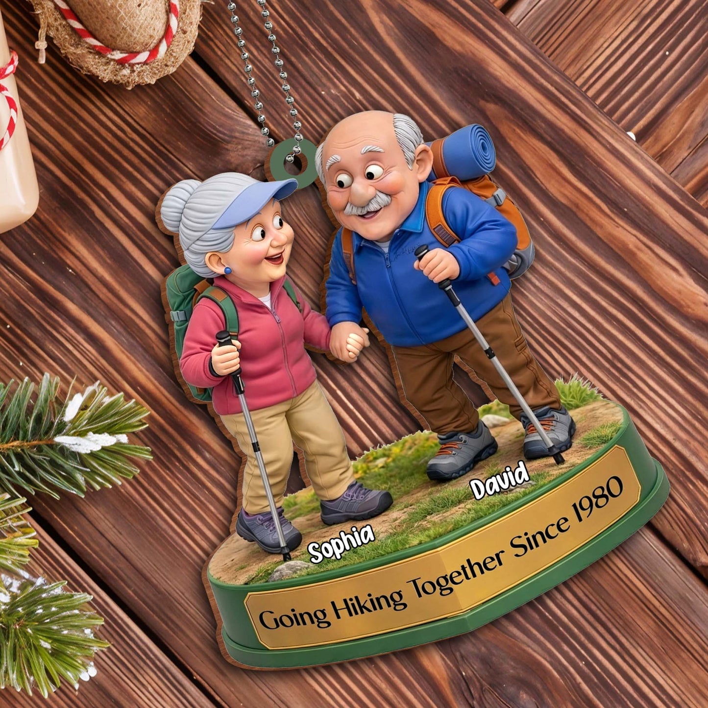 Going Hiking Together, Elderly Couple Ornament