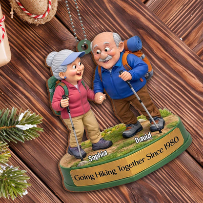 Going Hiking Together, Elderly Couple Ornament