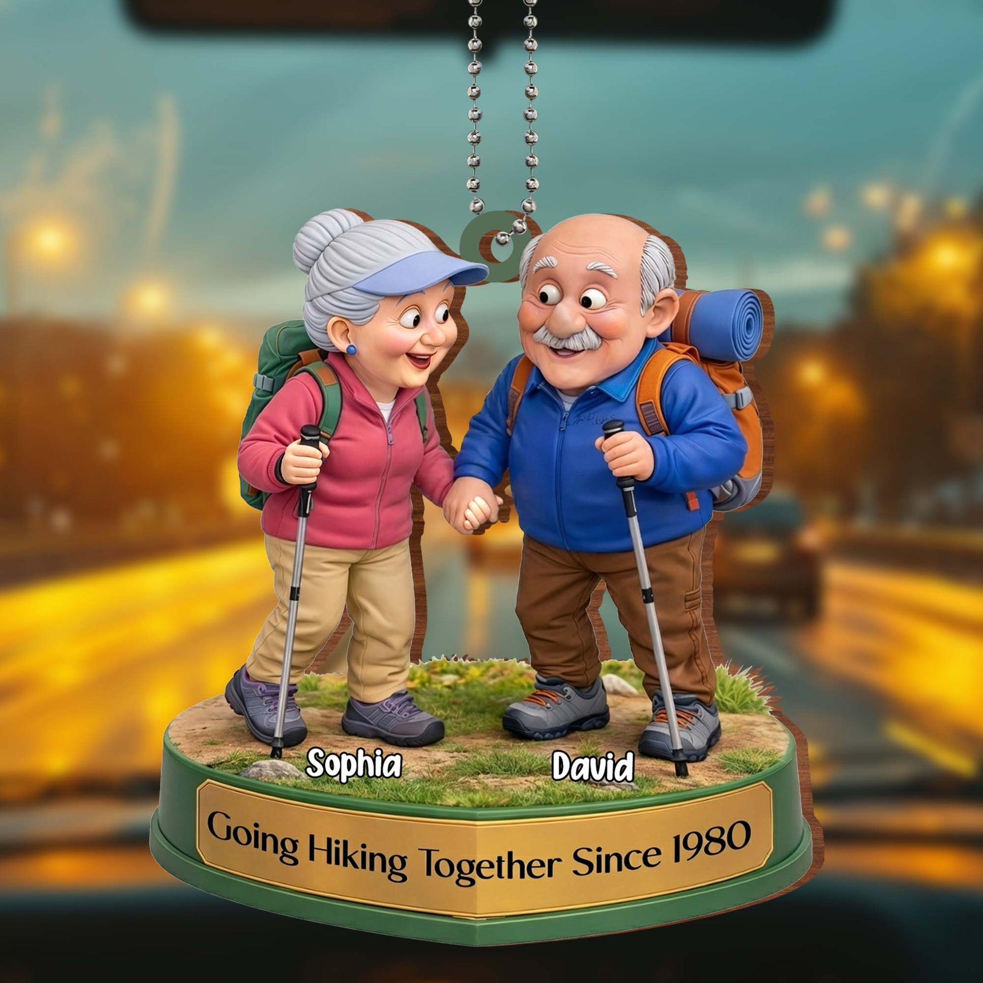 Going Hiking Together, Elderly Couple Ornament