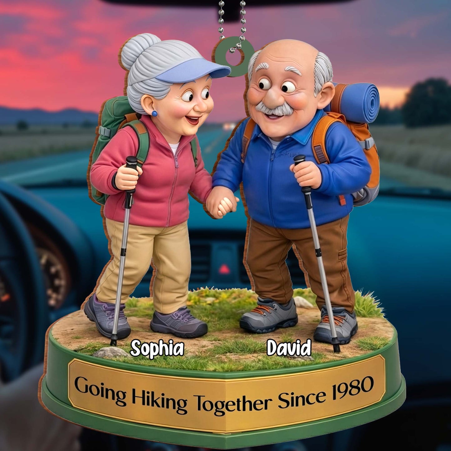 Going Hiking Together, Elderly Couple Ornament