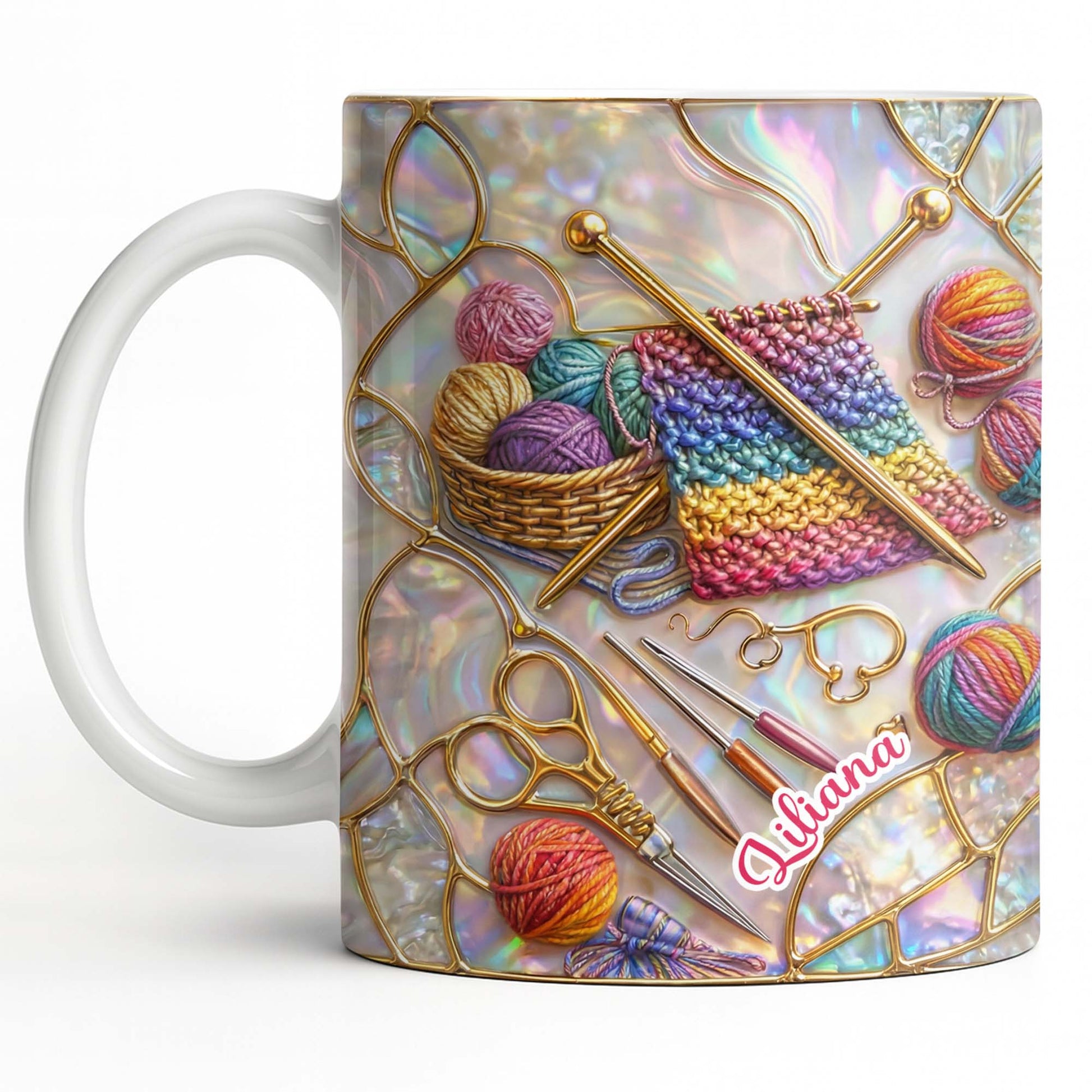 Personalized Craft Lover's Delight With Yarn And Knitting Needles