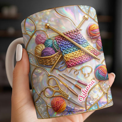 Personalized Craft Lover's Delight With Yarn And Knitting Needles