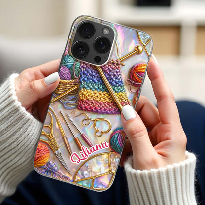 Personalized Crafting Love Featuring Knitting Needles And Yarn