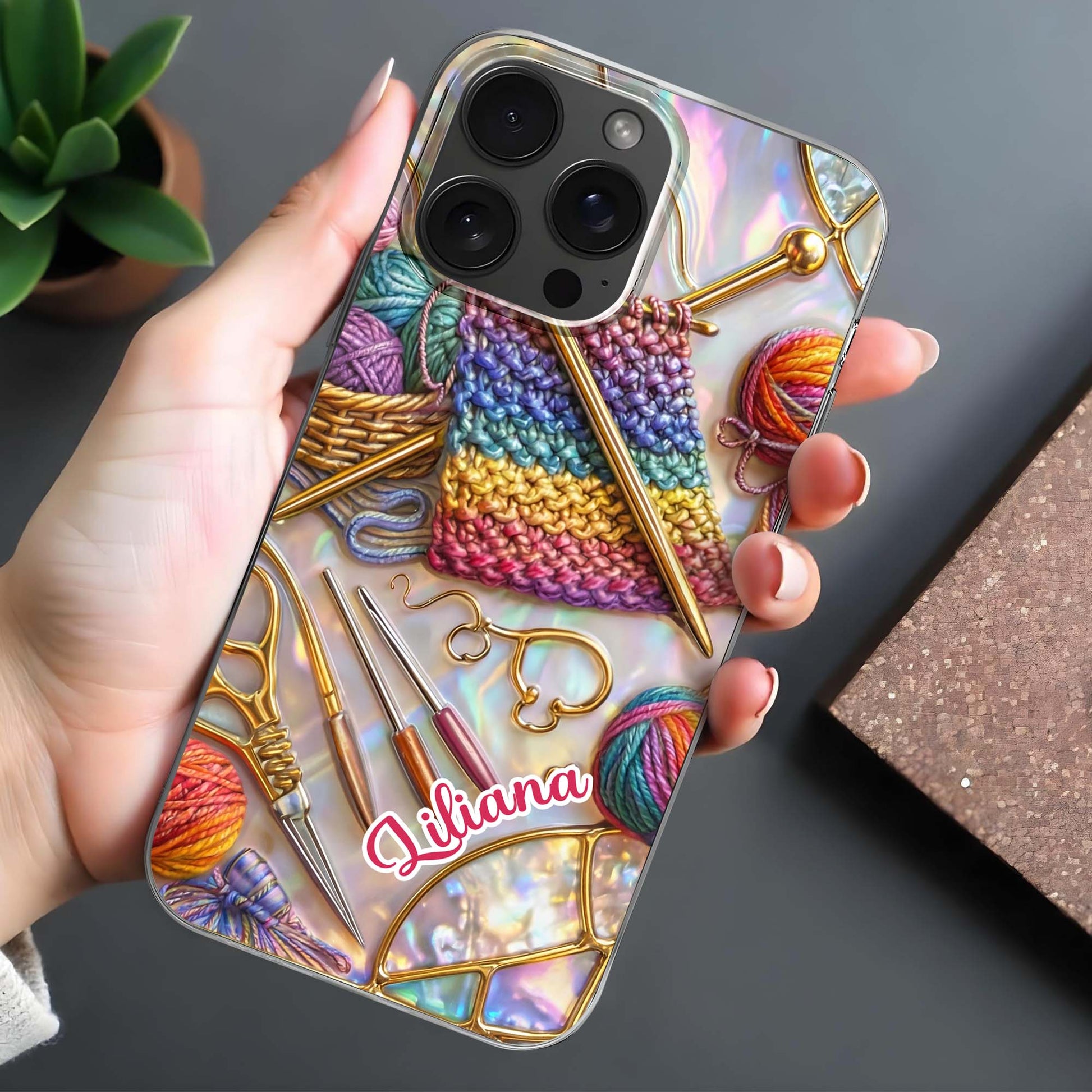 Personalized Crafting Love Featuring Knitting Needles And Yarn