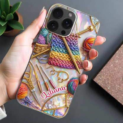 Personalized Crafting Love Featuring Knitting Needles And Yarn