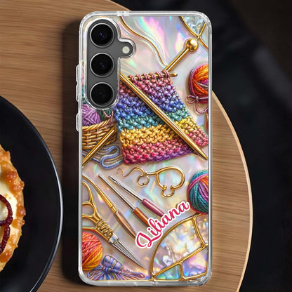 Personalized Crafting Love Featuring Knitting Needles And Yarn