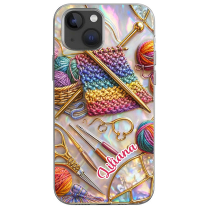 Personalized Crafting Love Featuring Knitting Needles And Yarn