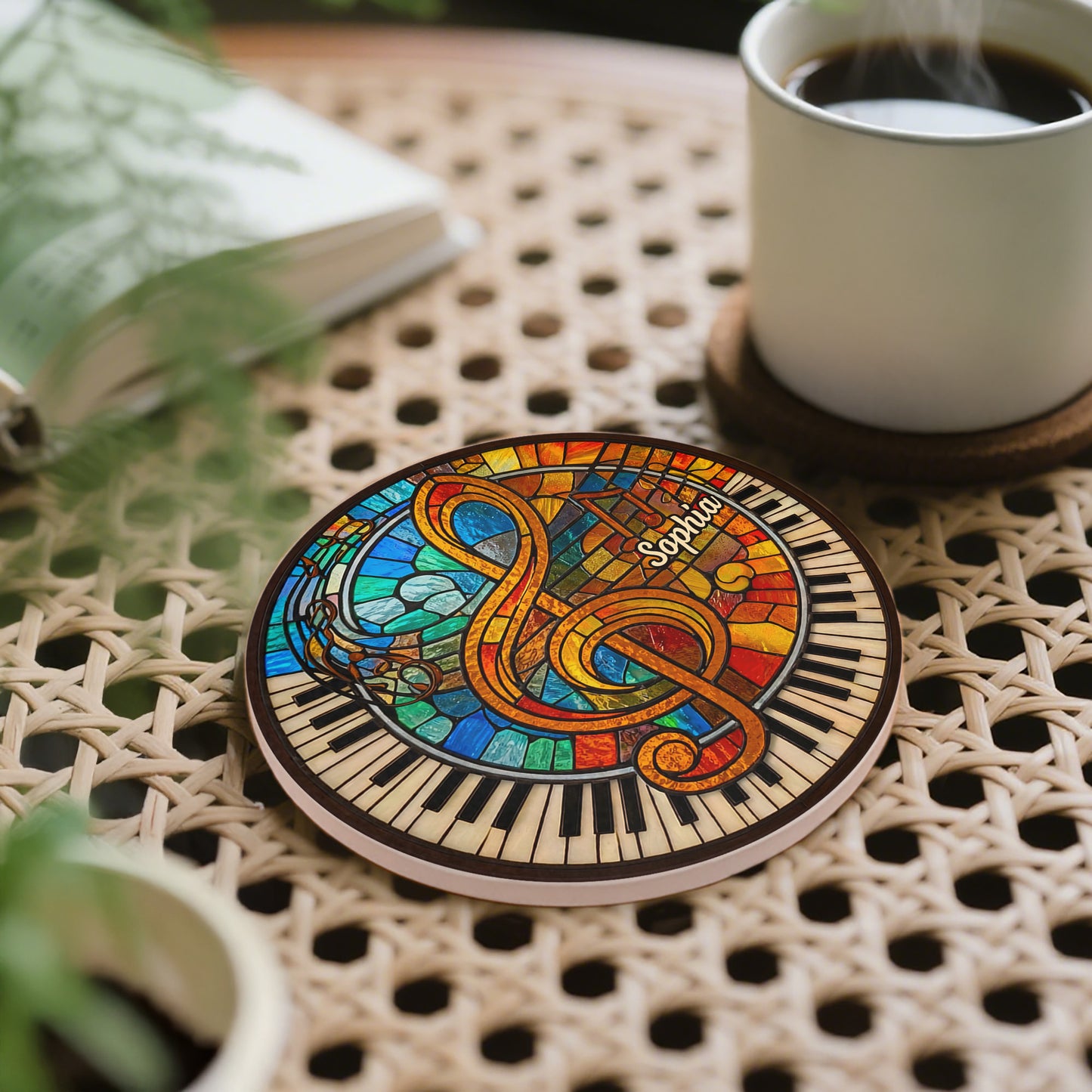 Harmonious Melodies In Stained Glass G-Clef and Piano Keys