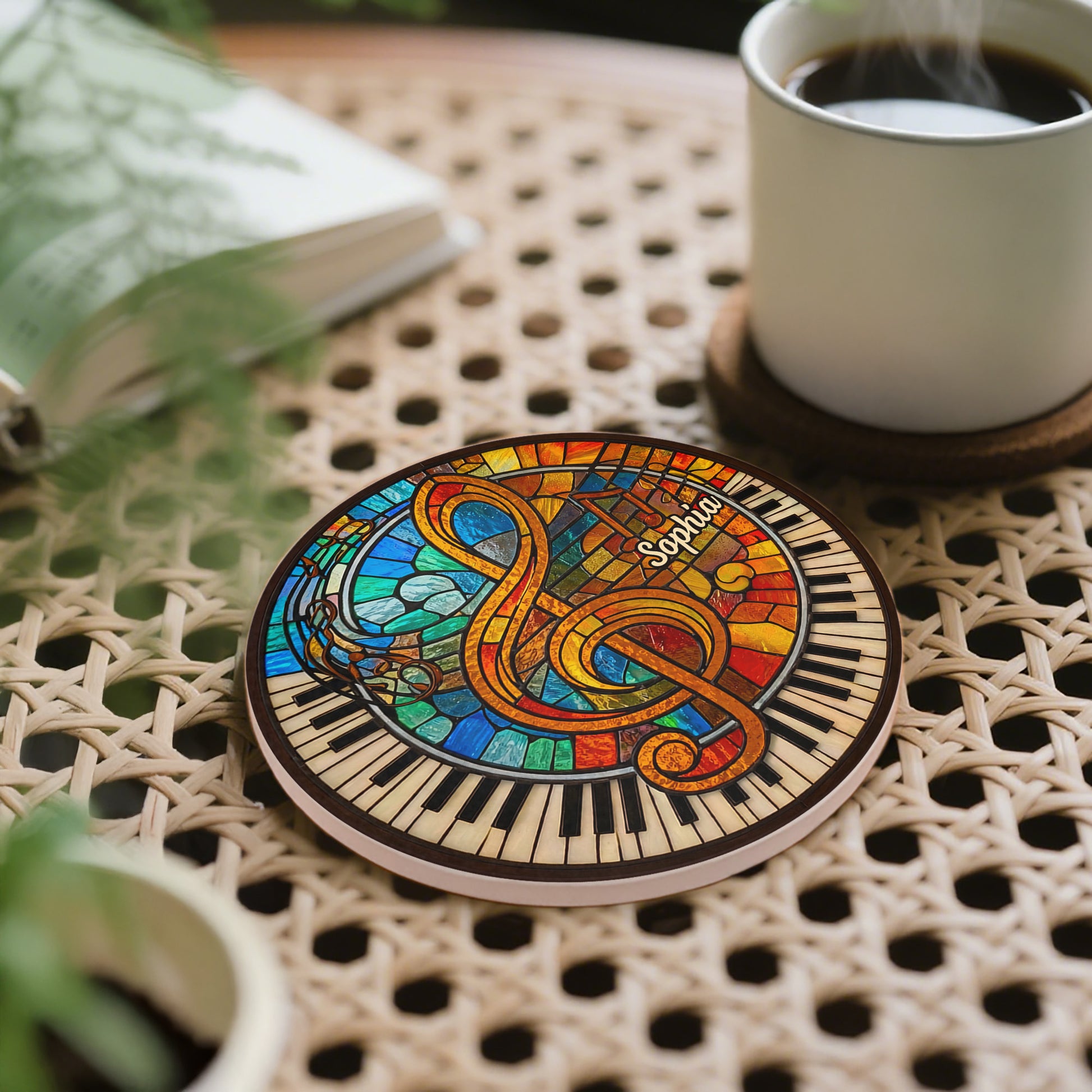 Harmonious Melodies In Stained Glass G-Clef and Piano Keys