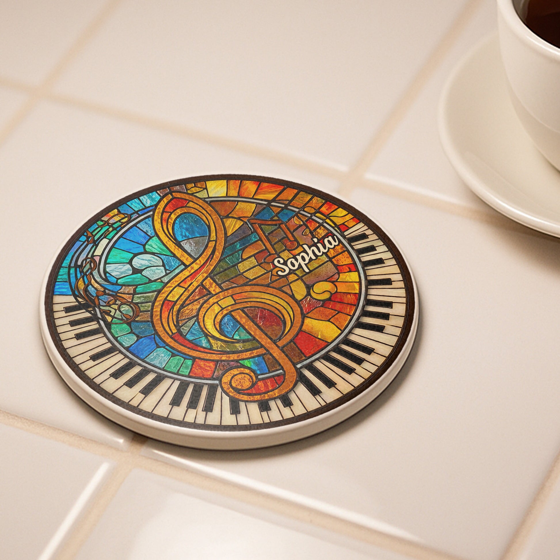 Harmonious Melodies In Stained Glass G-Clef and Piano Keys