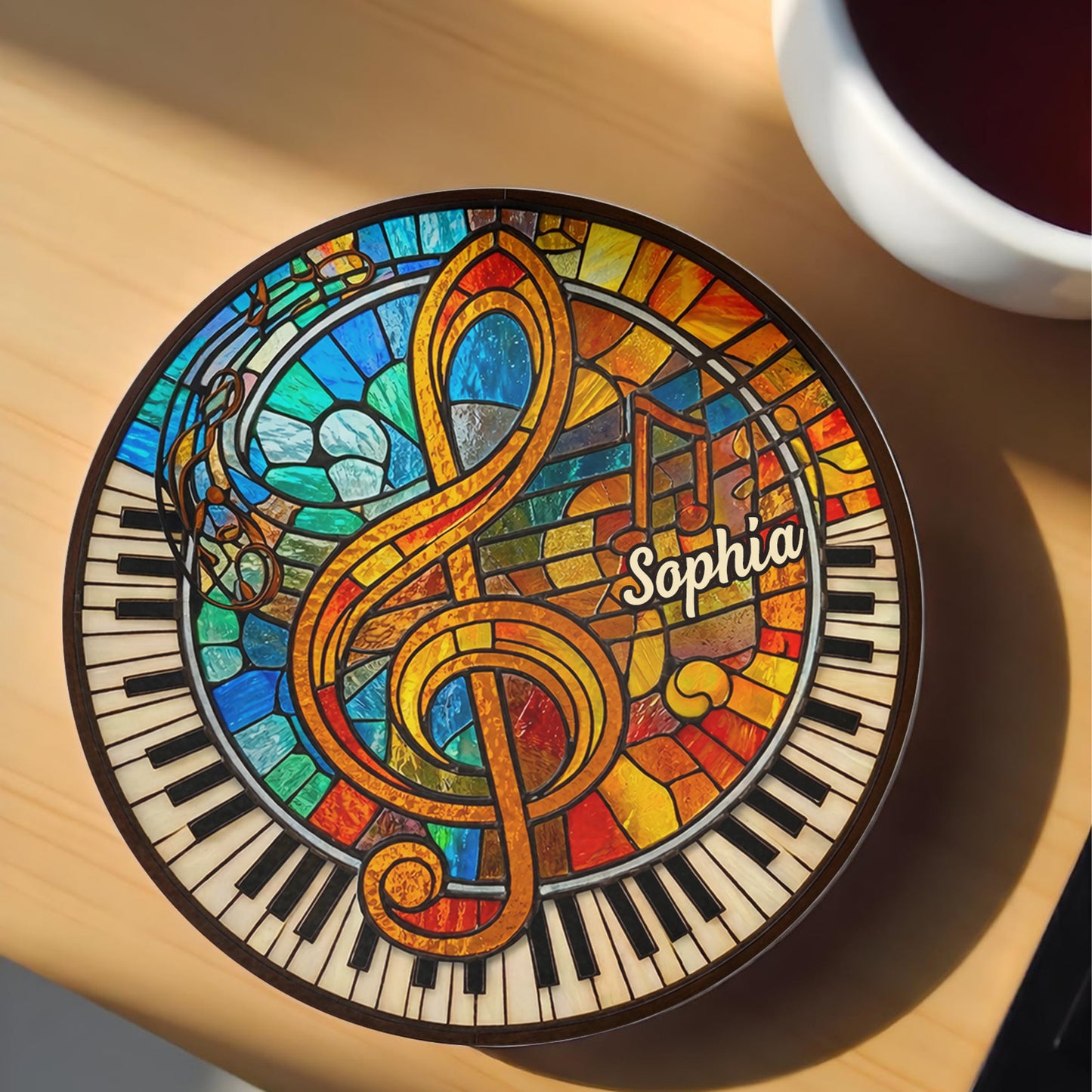 Harmonious Melodies In Stained Glass G-Clef and Piano Keys