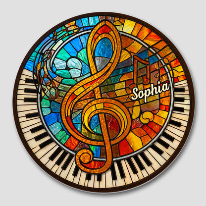 Harmonious Melodies In Stained Glass G-Clef and Piano Keys
