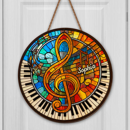 Music and Harmony Stained Glass With Piano and Notes