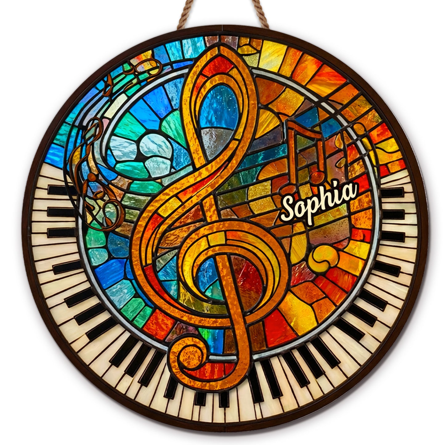 Music and Harmony Stained Glass With Piano and Notes