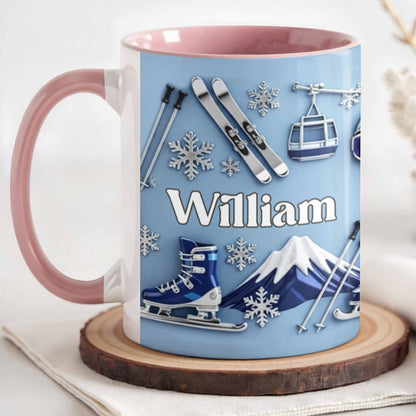 Capture the thrill of Winter Sports and Chilly Adventures - Personalized Custom Accent Mug - HOB050_AMUG