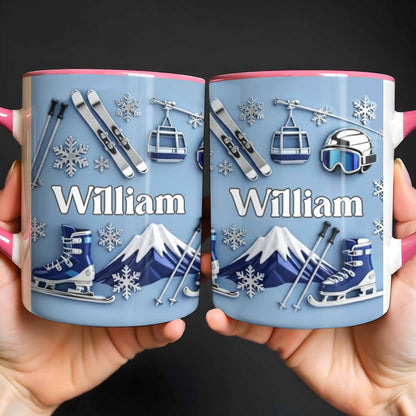 Capture the thrill of Winter Sports and Chilly Adventures - Personalized Custom Accent Mug - HOB050_AMUG