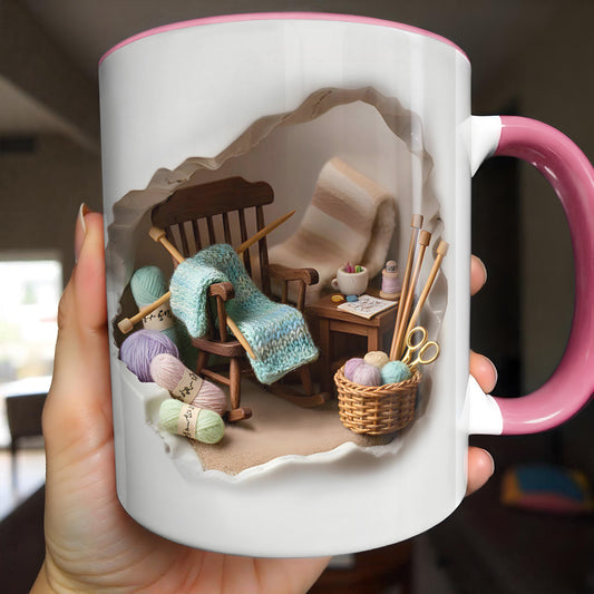 Cozy Knitting Corner Mug With Yarn And Rocking Chair