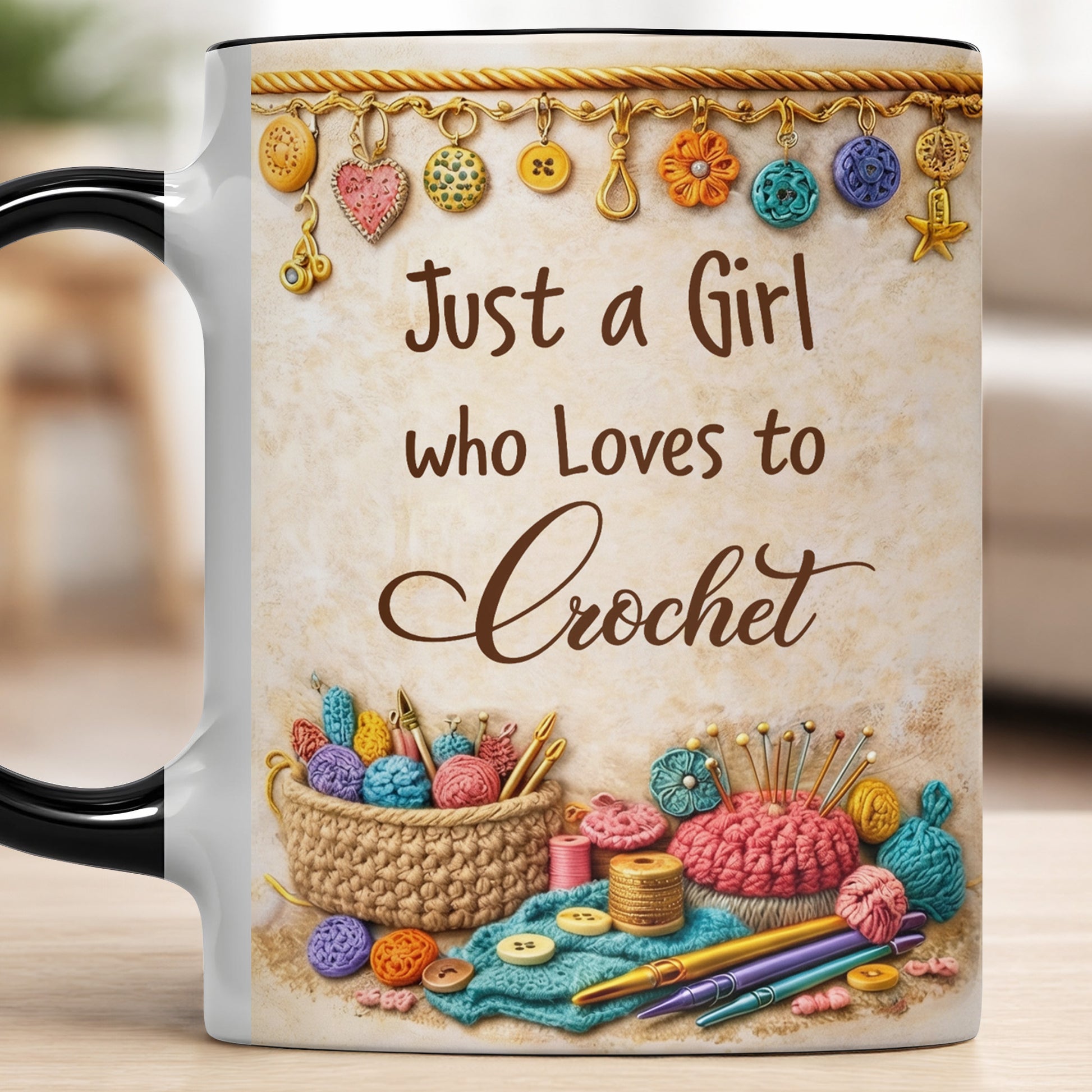 Just A Girl Who Loves To Crochet With Colorful Yarns And Buttons